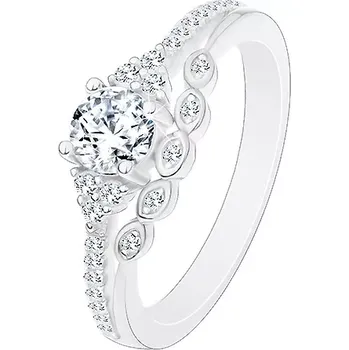 Prsten Prsten ze stříbra 925 - zásnubní, čirý zirkon a třpytivá linie, drobné zirkonky - Velikost: 52