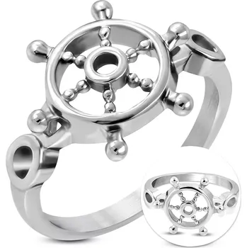 Prsten Prsten z chirurgické oceli stříbrné barvy, kruhové lesklé kormidlo - Velikost: 68