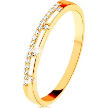 Prsten Prsten ze žlutého 14K zlata - čirá zirkonová linie, pásy bílé glazury - Velikost: 49