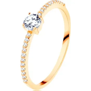 Prsten Prsten ve žlutém 14K zlatě - vystupující čirý zirkon, linie zirkonků čiré barvy - Velikost: 51