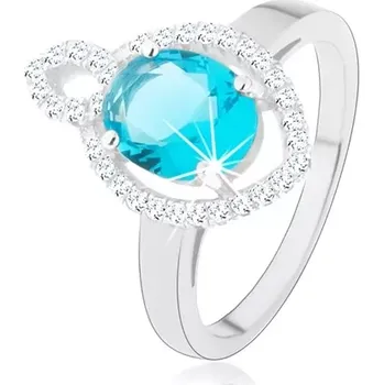 Prsten Prsten, stříbro 925, oválný světle modrý zirkon s čirým lemem, obrys zrnka - Velikost: 50