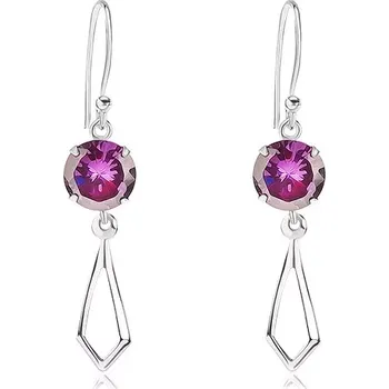 Náušnice Stříbrné 925 náušnice, kulatý zirkon fialové barvy, kontura kosočtverce