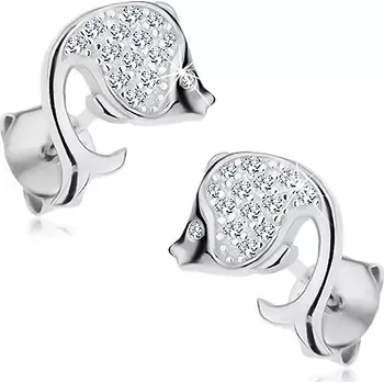 Náušnice Náušnice ze stříbra 925, blýskavá rybka se zahnutým ocasem a čirými zirkony
