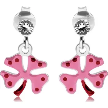 Náušnice Náušnice ze stříbra 925, čtyřlístek s růžovou glazurou, červené tečky