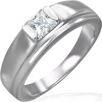 Prsten Zásnubní prsten z chirurgické oceli, čtvercový zirkon na vyvýšeném podkladu - Velikost: 55