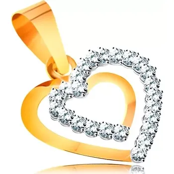Přívěsek Přívěsek ze žlutého 14K zlata - dvojitá kontura souměrného srdíčka se zirkony