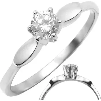 Prsten Ocelový prsten s čirým vystouplým zirkonem s ovály po stranách - Velikost: 50