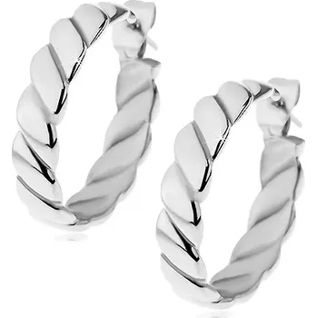 Náušnice Kruhové náušnice z chirurgické oceli ve stříbrném odstínu, zatočené pruhy
