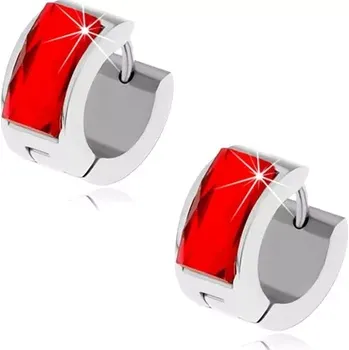 Náušnice Ocelové náušnice stříbrné barvy, rubínově červený broušený kamínek