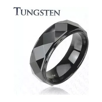 Prsten Černý prsten z wolframu, vyvýšený pás s lesklým broušeným povrchem, 8 mm - Velikost: 64