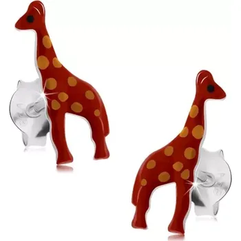 Náušnice Stříbrné náušnice 925, lesklá červená žirafa s oranžovými tečkami, glazura