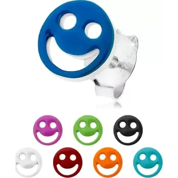 Náušnice Stříbrné náušnice 925, veselý smajlík s barevnou glazurou, výřez - oči a ústa - Barva: Bílá