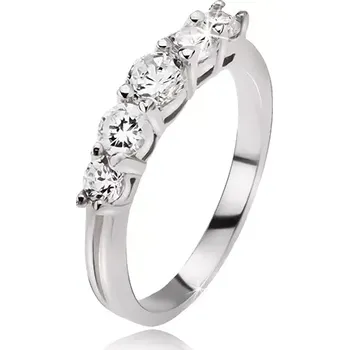 Prsten Prsten ze stříbra 925 - pět čirých kulatých blyštivých zirkonů - Velikost: 62