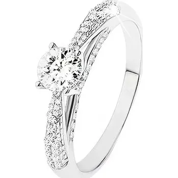 Prsten Třpytivý stříbrný prsten 925, čirý kamínek, zdobené boční strany prstenu - Velikost: 66