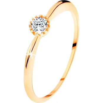 Prsten Prsten ve žlutém 14K zlatě - třpytivý čirý zirkon, ramena s vypouklým povrchem - Velikost: 58