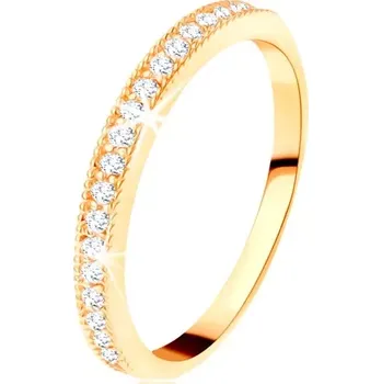 Prsten Zlatý prsten 585 - čirý zirkonový pás s vyvýšeným vroubkovaným lemem - Velikost: 52
