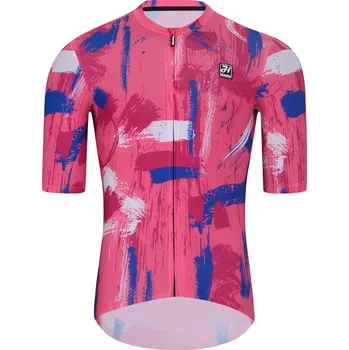cyklistický dres HOLOKOLO Cyklistický dres s krátkým rukávem - STROKES - růžová/modrá XL