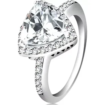 Prsten Stříbrný prsten 925, čirý trojúhelníkový zirkon, blýskavý lem, výřezy - Velikost: 59