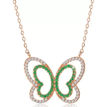 Náhrdelník Náhrdelník ze stříbra 925, měděný odstín, třpytivá zeleno-čirá kontura motýla