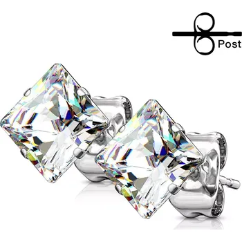 Náušnice Ocelové náušnice se čtvercovým čirým zirkonem - různé velikosti - Velikost zirkonu: 10 mm