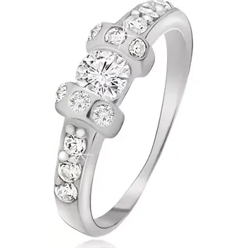 Prsten Sříbrný prsten 925 - dvě vystouplé obruče, čirý okrouhlý zirkon - Velikost: 68