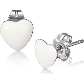 Náušnice Ocelové náušnice, lesklá bílá souměrná srdce