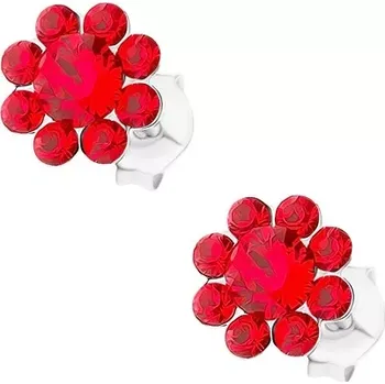 Náušnice Stříbrné 925 náušnice, kvítek z červených krystalů Preciosa