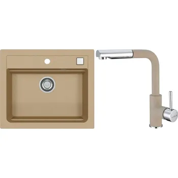Granitový dřez Alveus Set Atrox 30 Granitový dřez bez odkapu 590x500 mm + baterie Siros 55, béžová, SETA22262