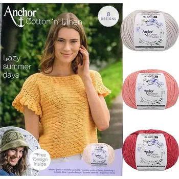 Příze Anchor Cotton Linen Sweet Hat (Sada 3 klubek Anchor Cotton Linen s návodem )