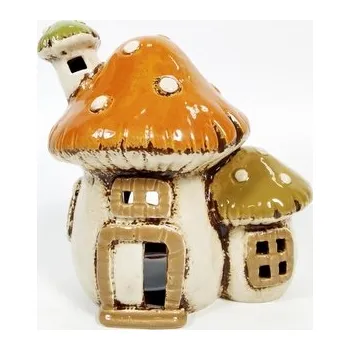 Svícen Keramická muchomůrka na čajovou svíčku, oranžová 16,5x16x12 cm