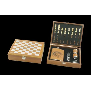 Placatka Šachy a placatka s panáky v dřevěné kazetě (Šachy a placatka s panáky v dřevěné kazetě)