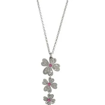 Náhrdelník Stříbrný náhrdelník s kvítky a růžovými zirkony délka náhrdelníku 42+3cm