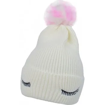 Kojenecký body Dětská zimní čepice s bambulí Eyes, Baby Nellys - bílá, vel. 46-50 cm; 80-92 (12-24m)