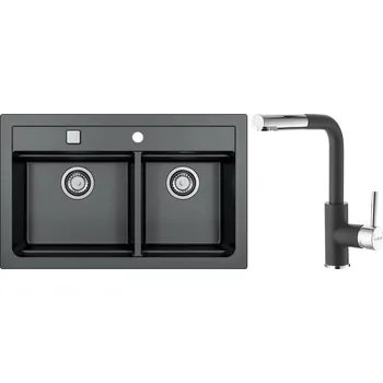 Alveus Set Atrox 50 Granitový dřez dvojitý 790x500 mm+ baterie Siros 91, černá, SETA22287