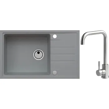 Granitový dřez Alveus Set Intermezzo 130 Granitový dřez s odkapem 780x480 mm + baterie Angel, beton, SETA20033