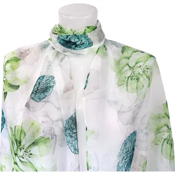 Šála Biju dámský lehký šál s motivem pivoňek XC36530 zelená
