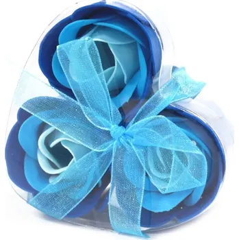 umělá květina Mýdlové modré růže v srdíčku - dárková sada