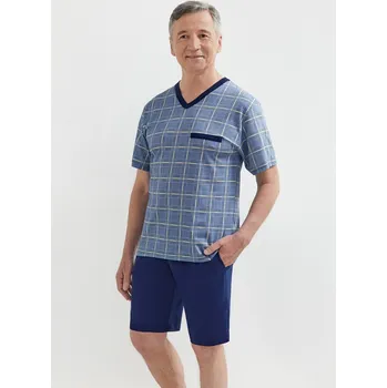 Pánské pyžamo Kostkované pyžamo pro muže Martel Marek I s krátkým rukávem, tmavě modrá XL i384_37447971