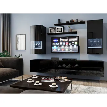 Obývací stěna MOB Berny 31 (černá + černý lesk)