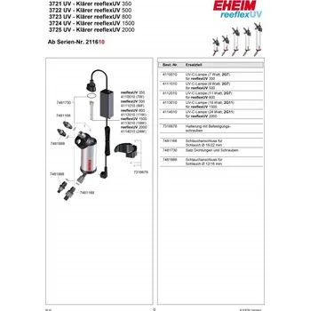 Akvarijní filtr EHEIM Sada těsnění a šrouby pro reeflexUV