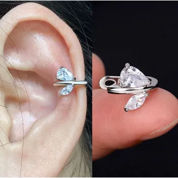 Náušnice B-TOP Náušnice na jedno ucho se zirkony Leaves Druh barvy: Stříbrná