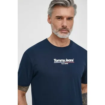 Pánské tričko Bavlněné tričko Tommy Jeans tmavomodrá barva, s potiskem, DM0DM18590 59X, vel. S