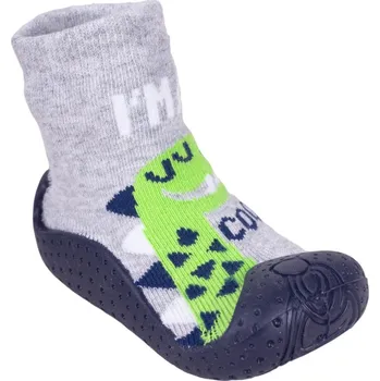 YO Ponožky s gumovou podrážkou - ponožkoboty chlapecké - šedé-dinosaur, velikost: 22