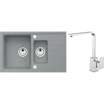 Granitový dřez Alveus Set Intermezzo 70 Granitový dřez s vaničkou a odkapem 780x480 mm + baterie Reno, beton, SETA393