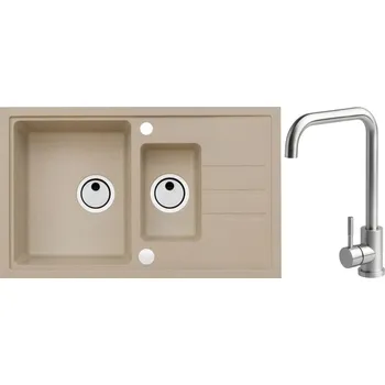 Alveus Set Intermezzo 70 Granitový dřez s vaničkou a odkapem 780x480 mm + baterie Angel, béžová, SETA20040