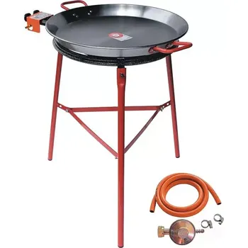 Pánev Set hořák L50 Paella 50 cm tři okruhy s připojením, stojan a pánev leštěná ocel 60 cm (ideální souprava pro grilování a vaření nejen pod širým nebem)