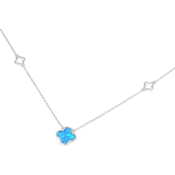 Náhrdelník Veroma Dámský stříbrný náhrdelník čtyřlístek s opálem STNAH207F Stříbrná