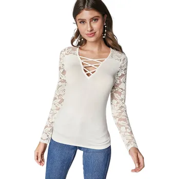 Dámský módní vršek Top Lace Up mléčná M