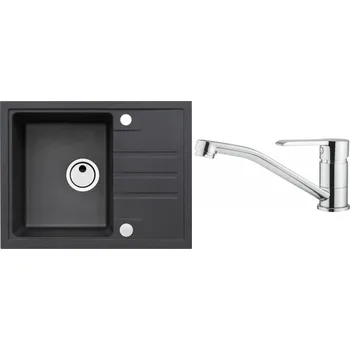 Granitový dřez Alveus Set Intermezzo 30 Granitový dřez s odkapem 620x480 mm + baterie Ruta, černá, SETA365