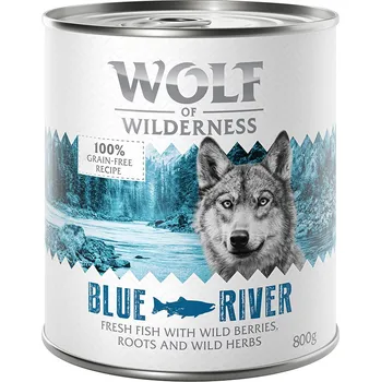 Krmivo pro psa 6x800g Wolf of Wilderness Adult - single Protein - Blue River - rybí